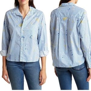 Frank & Eileen splatter stripe untuckable button up shirt NWT